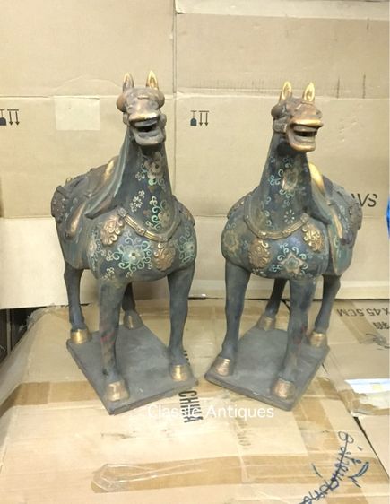 ม้า ดินเผา เคลือบคู่ใหญ่ สะสม รูปที่ 2