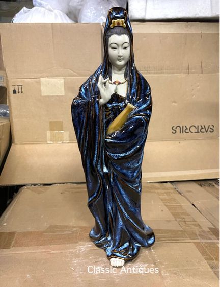 รูปปั้น เจ้าแม่กวนอิม เคลือบสีจูซาสะสม รูปที่ 2