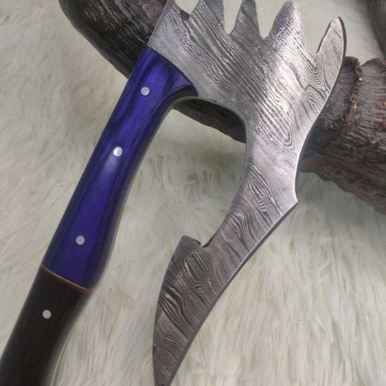 ขวาน ทำมือ custom clever chopper axe เหล็ก Damascus ด้ามไม้สวยงาม ไม่ผ่านการใช้งาน รูปที่ 7