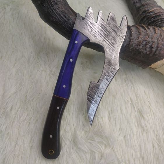 ขวาน ทำมือ custom clever chopper axe เหล็ก Damascus ด้ามไม้สวยงาม ไม่ผ่านการใช้งาน รูปที่ 6