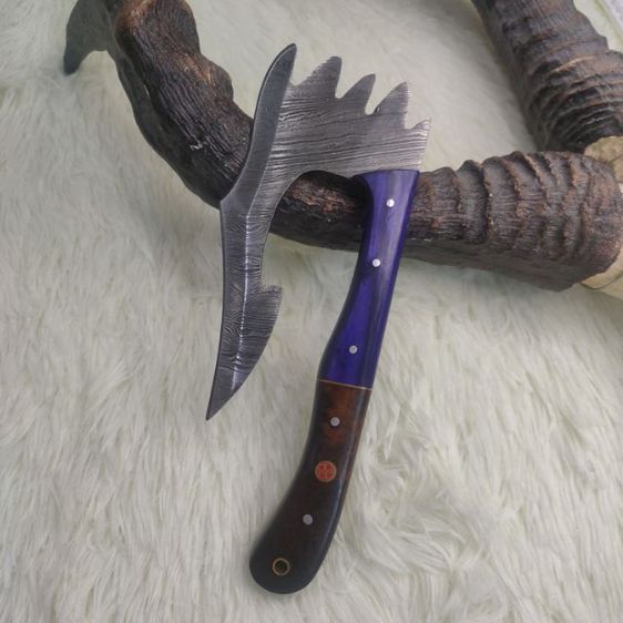 ขวาน ทำมือ custom clever chopper axe เหล็ก Damascus ด้ามไม้สวยงาม ไม่ผ่านการใช้งาน รูปที่ 5