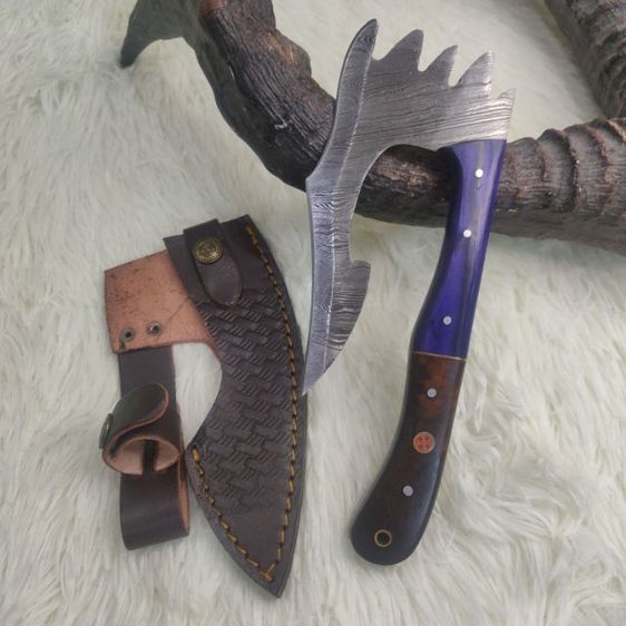 ขวาน ทำมือ custom clever chopper axe เหล็ก Damascus ด้ามไม้สวยงาม ไม่ผ่านการใช้งาน รูปที่ 4