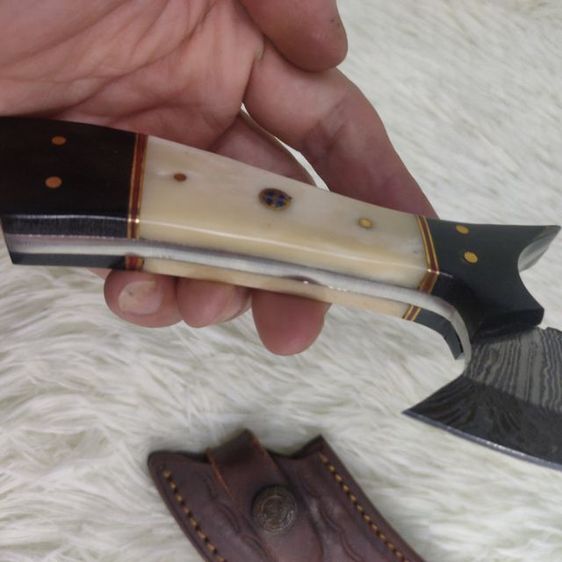   มีด Damascus custom made งานอเมริกา ก้ามไม้แข็งกับกระดูก 🐫  พร้อมซองหนังแท้ ของใหม่ไม่ผ่านการใช้งาน รูปที่ 10