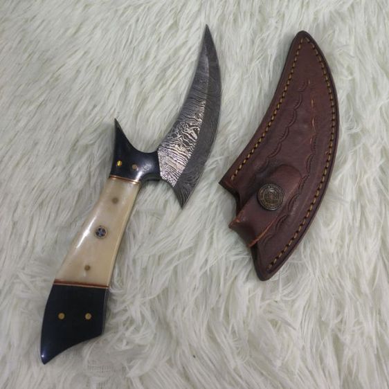   มีด Damascus custom made งานอเมริกา ก้ามไม้แข็งกับกระดูก 🐫  พร้อมซองหนังแท้ ของใหม่ไม่ผ่านการใช้งาน รูปที่ 6