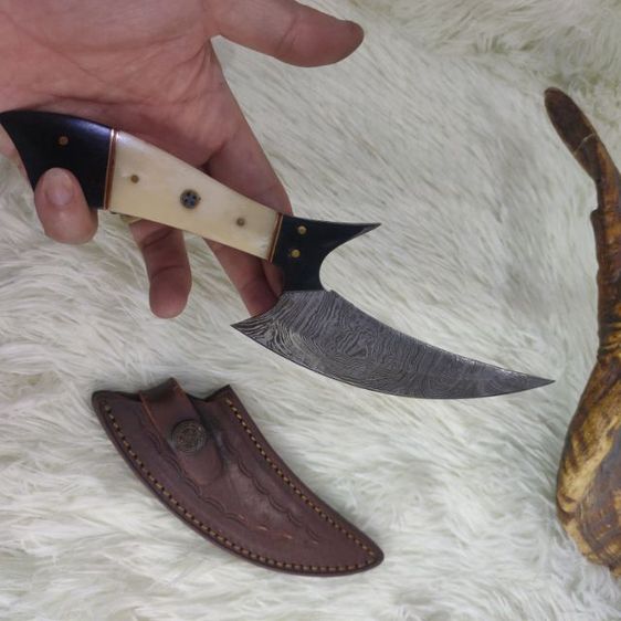   มีด Damascus custom made งานอเมริกา ก้ามไม้แข็งกับกระดูก 🐫  พร้อมซองหนังแท้ ของใหม่ไม่ผ่านการใช้งาน รูปที่ 8