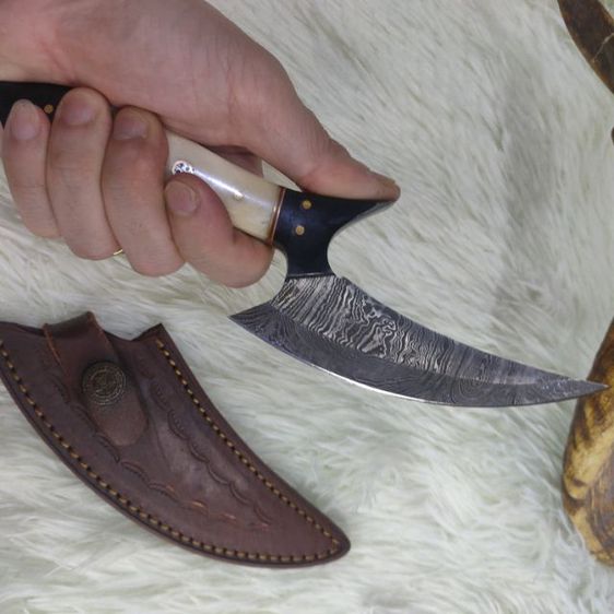   มีด Damascus custom made งานอเมริกา ก้ามไม้แข็งกับกระดูก 🐫  พร้อมซองหนังแท้ ของใหม่ไม่ผ่านการใช้งาน รูปที่ 11