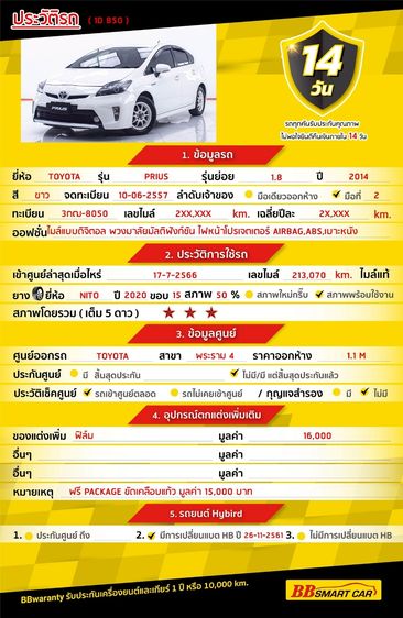 Toyota Prius 2014 1.8 Hybrid Standard Grade Sedan ไฮบริด ไม่ติดแก๊ส เกียร์อัตโนมัติ ขาว รูปที่ 2