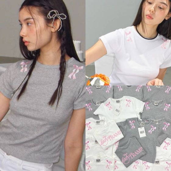 Lady  the tramp crop top  เสื้อครอปแขนสั้นสุดคิ้วท์ สุดฮิตสไตล์เกาหลี  สีเทา