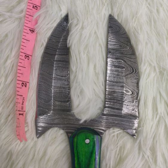 มีด หรือ ขวาน ดามัสกัส สองคม ทรงแปลก ด้ามไม้ แข็งไม้มะกอก ซองหนังหนาๆ งาน อเมริกา  รูปที่ 10