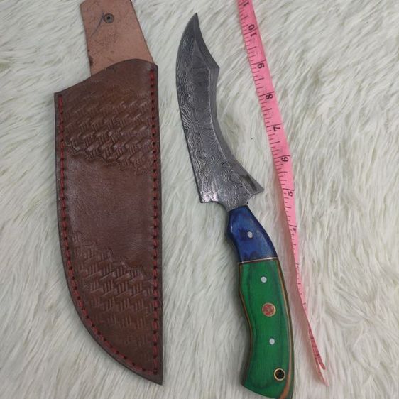 มีดใบตาย เหล็ก ดามัสกัสทรงแปลก ใบมีด 6 นิ้ว ด้ามไม้ แข็งไม้มะกอก ซองหนังหนาๆ งาน อเมริกา  รูปที่ 12