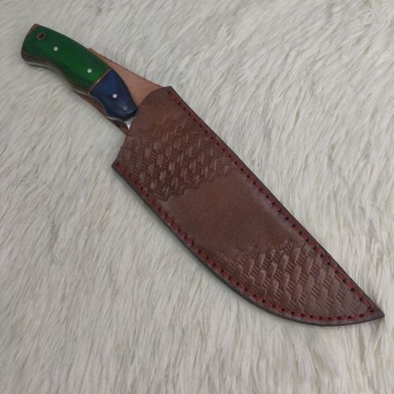 มีดใบตาย เหล็ก ดามัสกัสทรงแปลก ใบมีด 6 นิ้ว ด้ามไม้ แข็งไม้มะกอก ซองหนังหนาๆ งาน อเมริกา  รูปที่ 13