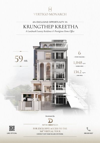 ขายอาคารสูง 6 ชั้นที่พร้อมให้คุณรีโนเวทใหม่บนถนนกรุงเทพกรีฑา