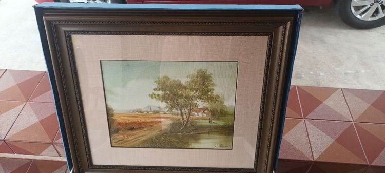 ภาพวาดสีน้ำมันทิวทัศน์ในชนบทบนผืนผ้าใบ