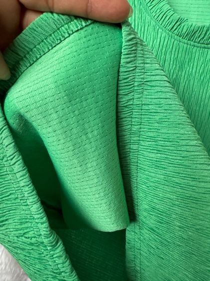 เสื้อแขนสั้นผ้ายืด ริ้วในตัว ใส่สบายไม่ต้องรีด สีเขียว รูปที่ 6