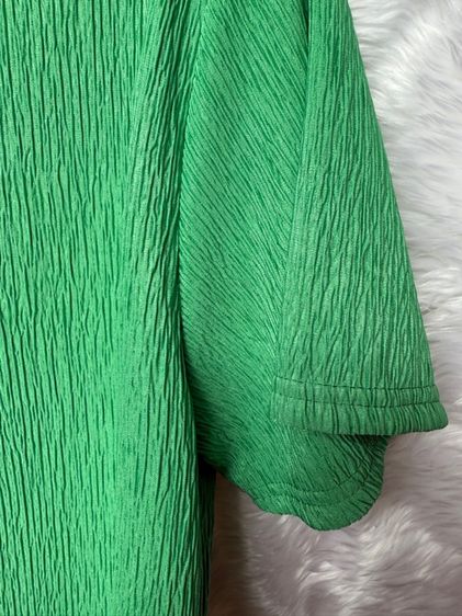 เสื้อแขนสั้นผ้ายืด ริ้วในตัว ใส่สบายไม่ต้องรีด สีเขียว รูปที่ 3