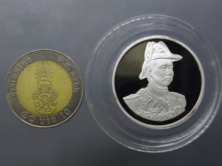 เหรียญ ร.5 เนื้อเงินขัดเงา ที่ระลึกกองทัพเรือ ป้อมพระจุลจอมเกล้า บล็อกกษาปณ์ กองทัพเรือสร้าง พ.ศ.2537 รูปที่ 6
