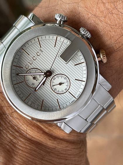 GUCCI G-Chrono 101M Chronograph 44 mm Mens Watch Stainless Steel All White Gold YA101306 รูปที่ 16