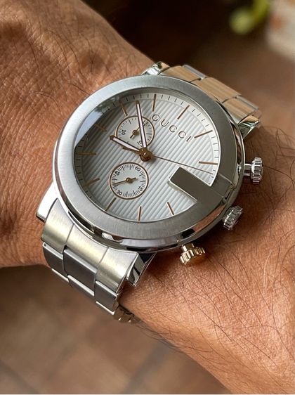 GUCCI G-Chrono 101M Chronograph 44 mm Mens Watch Stainless Steel All White Gold YA101306 รูปที่ 13