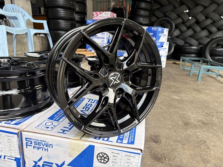 ล้อแม็กมือ1 ขอบ15 FX15 4รู100 กว้าง7 ออฟ35 สีดำเงา ล้อเบา FLOW FORMING งานSEVENFIFTH งานสวยมากๆ รูปที่ 6