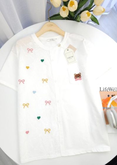 งานป้ายCHOM 
อกหน้าผ้า 46 ยาว27 ผ้ายืด ผ้าเด้งงานปักลายน่ารักมากๆ รูปที่ 7