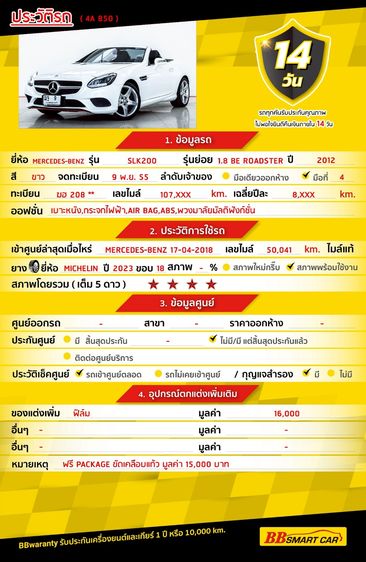 Mercedes-Benz SLK-Class 2012 SLK200 Sedan เบนซิน ไม่ติดแก๊ส เกียร์อัตโนมัติ ขาว รูปที่ 2