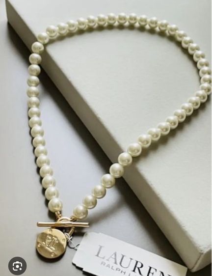 สร้อยแบรนด์นำเข้าแท้ 💯Ralph Lauren rasin pearl  with  RLL Logo Gold Padlock Necklace ส่งฟรี รูปที่ 9