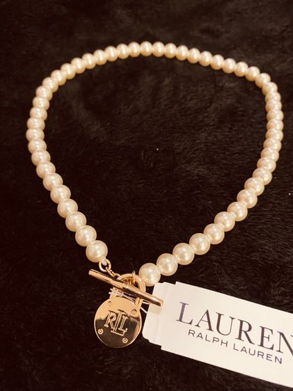 สร้อยแบรนด์นำเข้าแท้ 💯Ralph Lauren rasin pearl  with  RLL Logo Gold Padlock Necklace ส่งฟรี รูปที่ 3