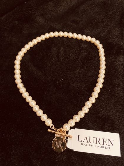 สร้อยแบรนด์นำเข้าแท้ 💯Ralph Lauren rasin pearl  with  RLL Logo Gold Padlock Necklace ส่งฟรี รูปที่ 4