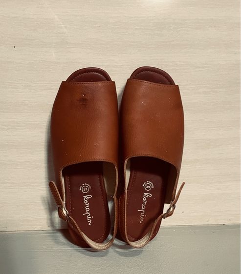 รองเท้าส้นเตารีด น้ำตาล รองเท้าหนังแท้ ส้นตึก