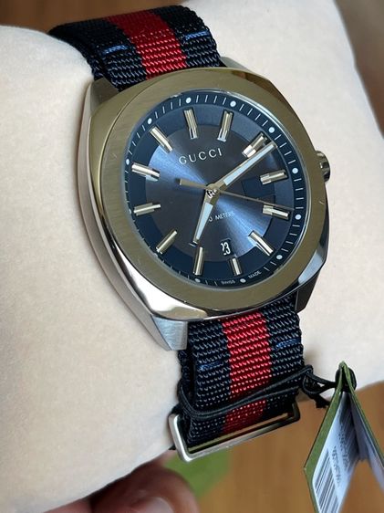 น้ำเงิน GUCCI GG2570 Blue Dial 41 mm Blue and Red Nylon Watch YA142303