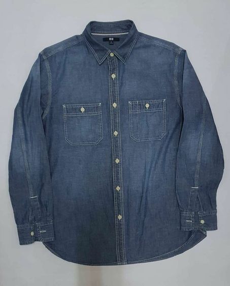 Uniqlo เสื้อเชิ้ตผ้าแชมเบรย์ แนววินเทจ แขนยาว รูปที่ 4