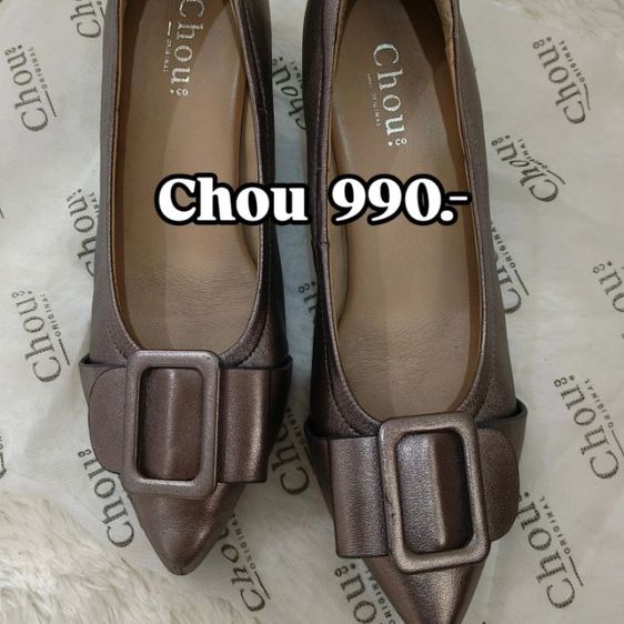 รองเท้าคัชชู ส้นสูง 1 นิ้ว สีเทา หนังนิ่ม ใส่สบาย Chou