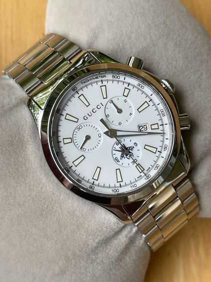 GUCCI G Timeless Bee Chronograph 38 mm Unisex Watch Stainless Steel White Dial YA126472 รูปที่ 5