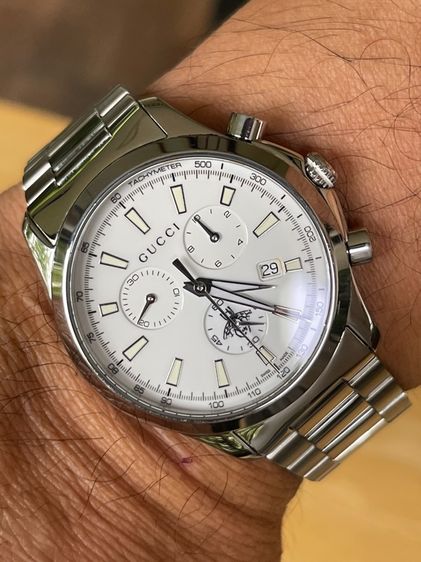 GUCCI G Timeless Bee Chronograph 38 mm Unisex Watch Stainless Steel White Dial YA126472 รูปที่ 18