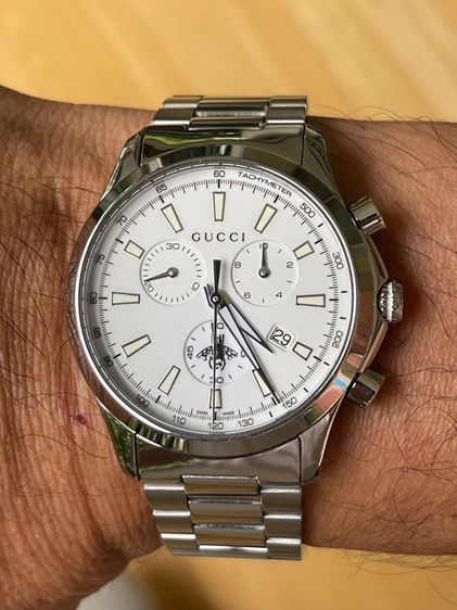 GUCCI G Timeless Bee Chronograph 38 mm Unisex Watch Stainless Steel White Dial YA126472 รูปที่ 14