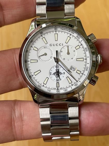 GUCCI G Timeless Bee Chronograph 38 mm Unisex Watch Stainless Steel White Dial YA126472 รูปที่ 9