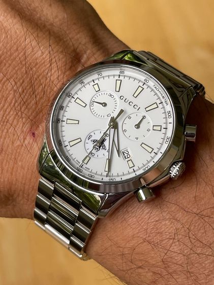 GUCCI G Timeless Bee Chronograph 38 mm Unisex Watch Stainless Steel White Dial YA126472 รูปที่ 16