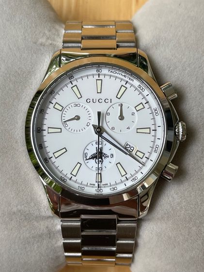 ขาว GUCCI G Timeless Bee Chronograph 38 mm Unisex Watch Stainless Steel White Dial YA126472