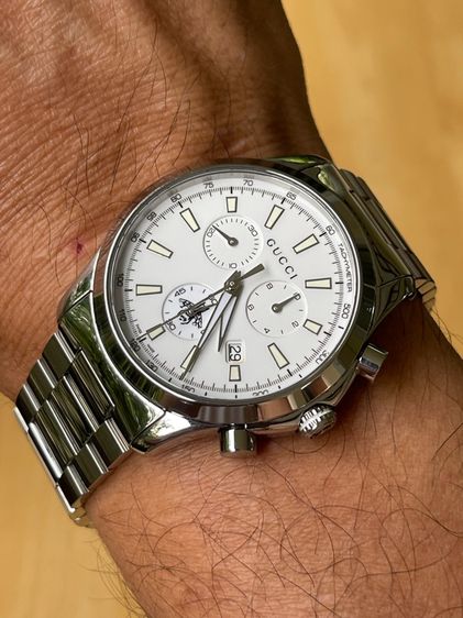 GUCCI G Timeless Bee Chronograph 38 mm Unisex Watch Stainless Steel White Dial YA126472 รูปที่ 15
