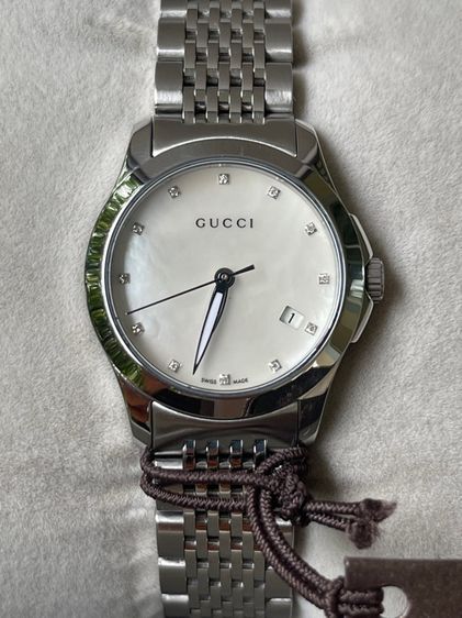 GUCCI G Timeless 27 mm Mother of Pearl Diamond Lady Watch White Dial YA126504 รูปที่ 14