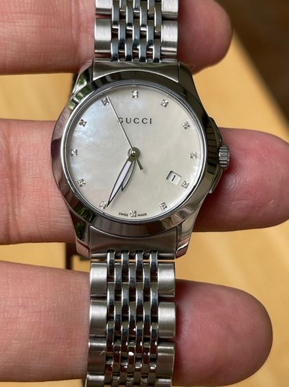 GUCCI G Timeless 27 mm Mother of Pearl Diamond Lady Watch White Dial YA126504 รูปที่ 7