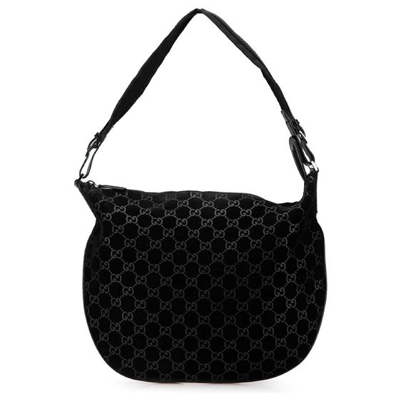 ขายกระเป๋าสะพาย Gucci Black GG Suede Hobo รูปที่ 12