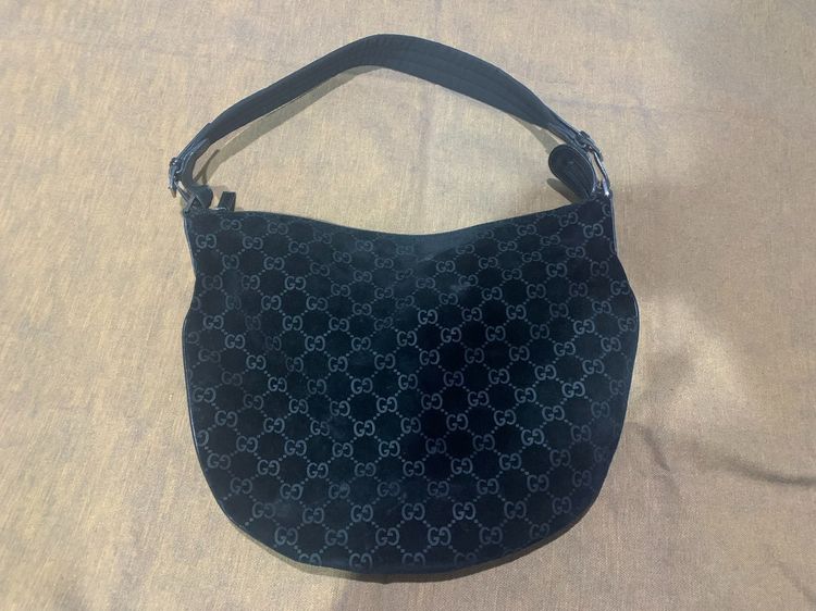 ขายกระเป๋าสะพาย Gucci Black GG Suede Hobo รูปที่ 14