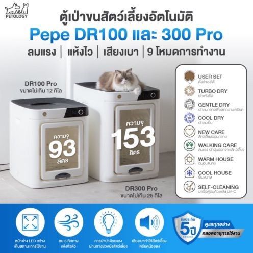 อาบน้ำและแต่งขน เครื่องเป่าขนสัตว์ Petology DR 100 Pro