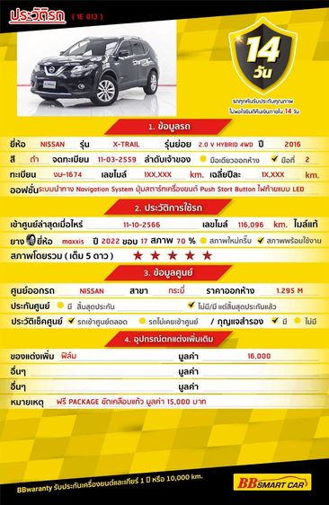 Nissan X-Trail 2016 2.0 V Hybrid 4WD Utility-car ไฮบริด ไม่ติดแก๊ส เกียร์อัตโนมัติ ดำ รูปที่ 2