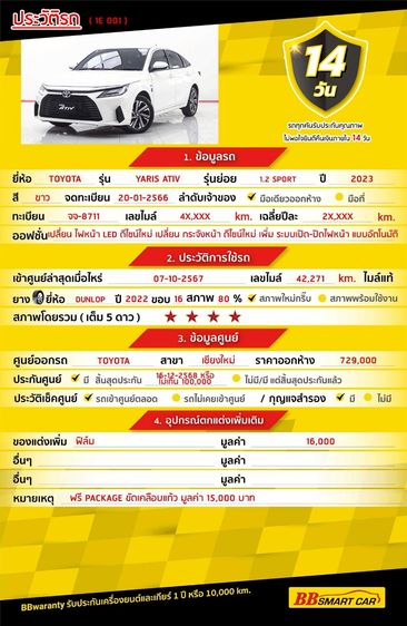 Toyota Yaris ATIV 2023 1.2 Sport Sedan เบนซิน ไม่ติดแก๊ส เกียร์อัตโนมัติ ขาว รูปที่ 2