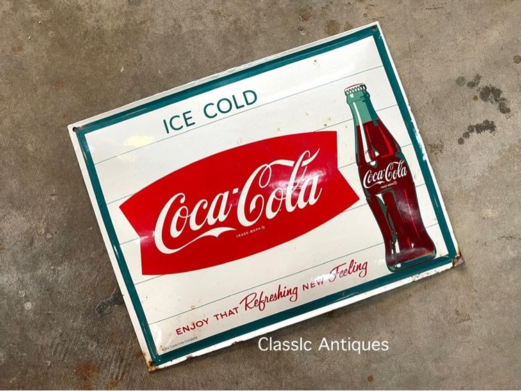 ป้าย โค้ก โคคาโคล่า อีนาเมล ปั้มนูนหลังเต่า สะสม รูปที่ 2