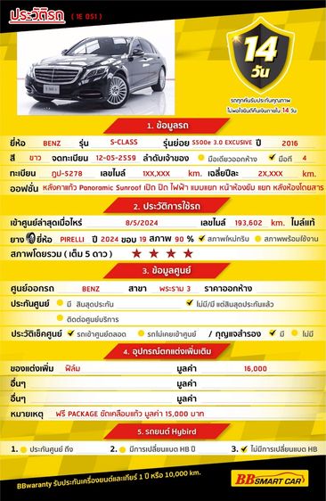 Mercedes-Benz S-Class 2016 S500 Sedan ปลั๊กอินไฮบริด (PHEV) ไม่ติดแก๊ส เกียร์อัตโนมัติ ดำ รูปที่ 2