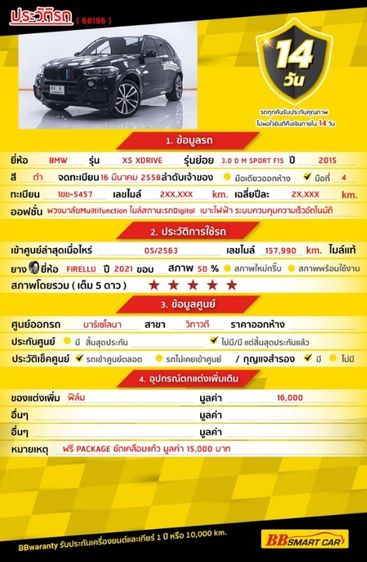 BMW X5 2015 3.0 xDrive30d M Sport 4WD Utility-car ดีเซล ไม่ติดแก๊ส เกียร์อัตโนมัติ ดำ รูปที่ 2