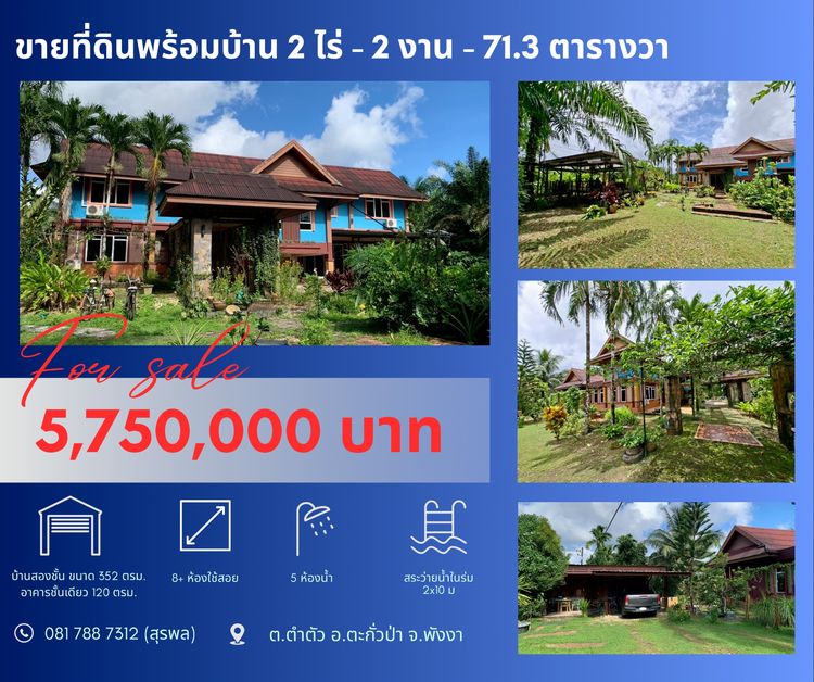 ขายที่ดิน 2-2-71.3 ไร่ พร้อมบ้าน จ.พังงา (เจ้าของโพสขายเอง)